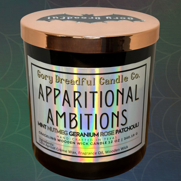 Gory Dreadful Candle Co Other - Apparitional Ambitions Crackling Wood Wick Candle: Mint/Nutmeg/Floral/Patchouli